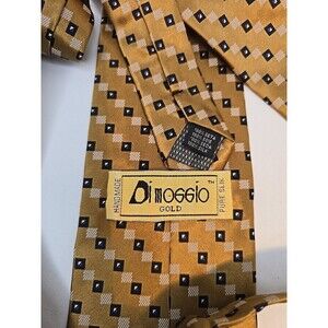 Vintage DiMoggio Men's Gold Necktie Black square Geometric Pattern 100% Silk58x4